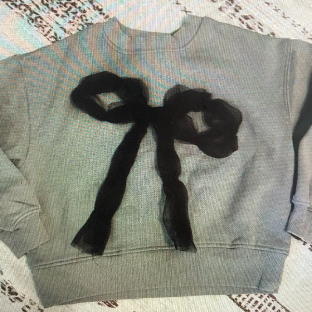 Gray Sweatshirt with Black Bow Detail
